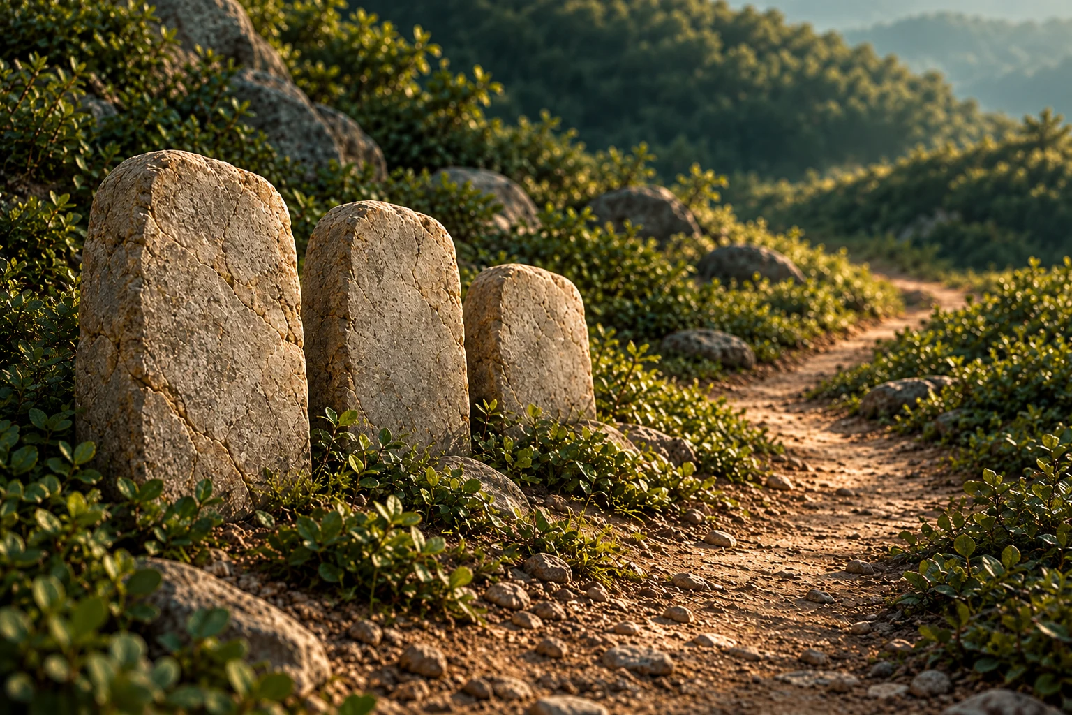 Blank rule slabs give way to a living path: an editorial metaphor for rule to recognition.